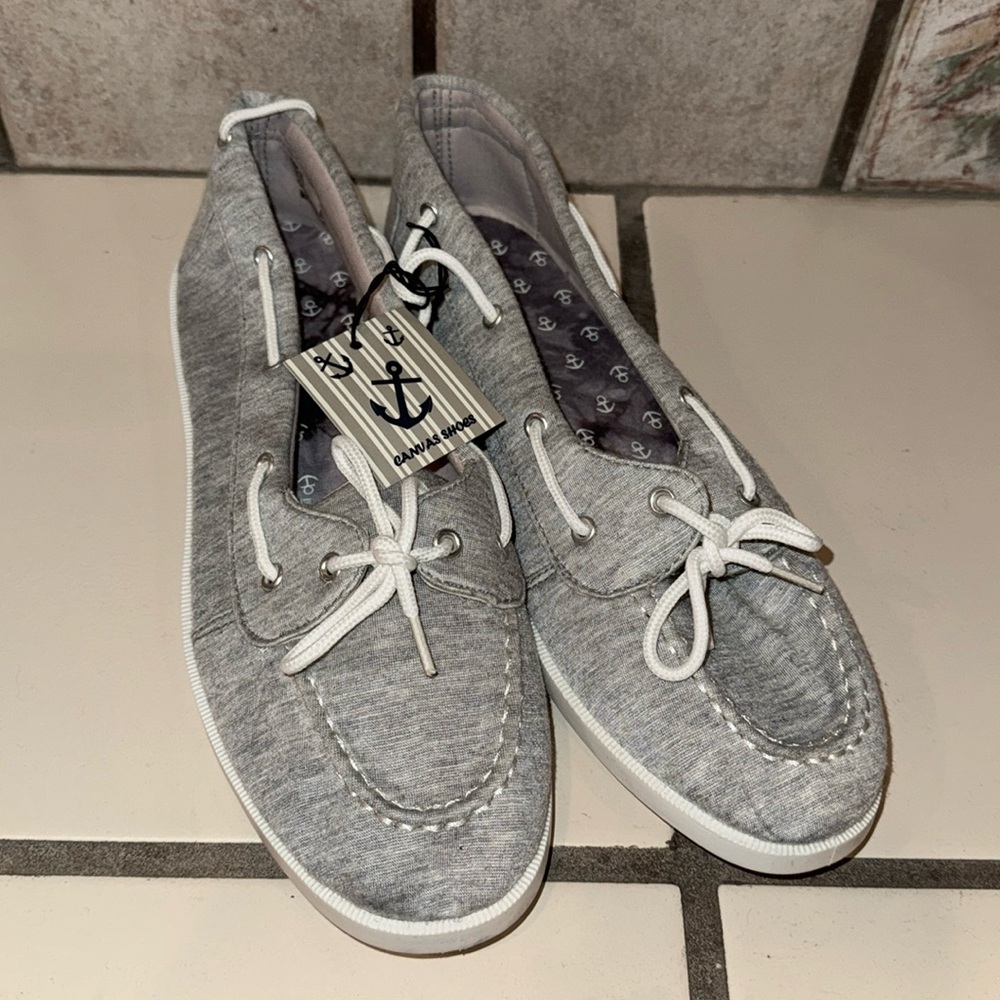 💥🆕 Gray Canvas Boat-Style Loafers 10.5
